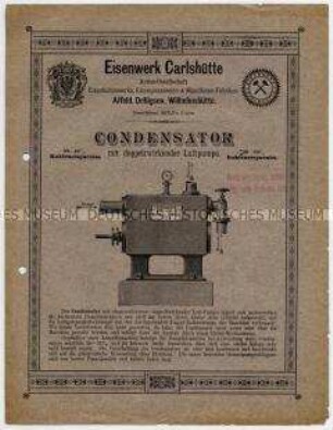 Condensator, Vorwärmer mit Doppelheizröhren, Condensation mit Gradiewerk, Horizontale Duplex-Dampfpumpen