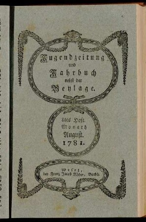 8tes Heft. Monath August. 1781