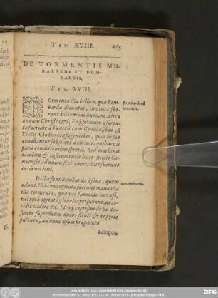 De Tormentis Muralibus Et Bombardis. Tit. XVIII.