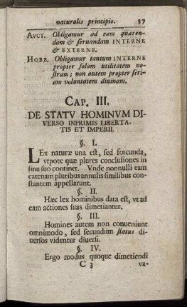 Cap. III. De Statu Hominum Diverso Inprimis Libertatis Et Imperii.