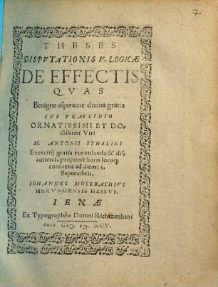 Theses Disputationis V. Logicae De Effectis