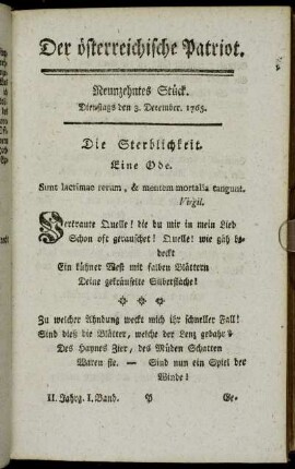 Neunzehntes Stück. Dienstags den 3. December. 1765. - Drey und zwanzigstes Stück. Dienstags den 17. Christmonat. 1765.