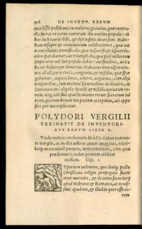 Polydori Vergilii Urbinatis De Inventoribus Rerum Liber V.