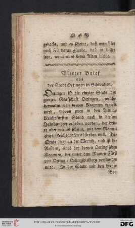 Vierter Brief aus der Stadt Oetingen in Schwaben