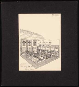 Ausstellungsgebäude für eine Gartenbaugesellschaft Schinkelwettbewerb 1907: Perspektivische Ansicht (Vogelschau) Innenhof