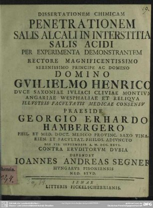 Dissertationem Chimicam Penetrationem Salis Alcali In Interstitia Salis Acidi : Per Experimenta Demonstrantem ...