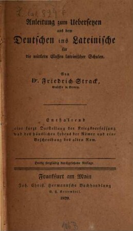 Anleitung zum Übersetzen aus dem Deutschen ins Lateinische