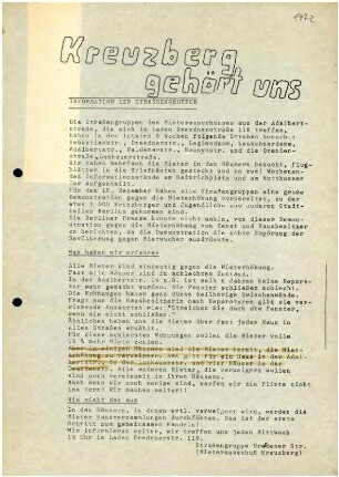 Flugschrift: Kreuzberg gehört uns, 1972