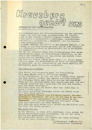Flugschrift: Kreuzberg gehört uns,               1972