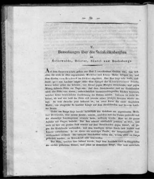 V. Bemerkungen über den Steinkohlenbergbau am Osterwalde, Deisler, Süntel und Bückeberge