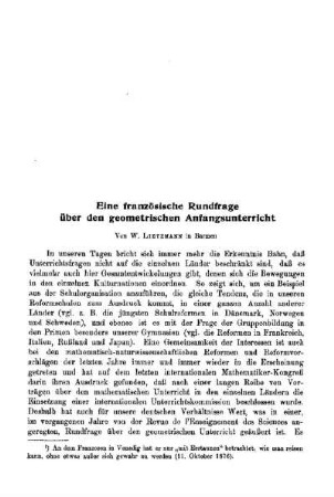 Eine französische Rundfrage über den geometrischen Anfangsunterricht