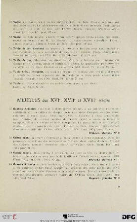 Meubles des XVI, XVII et XVIII siècles (Nr. 57-91)
