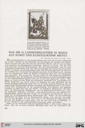 Was die k. Landesbibliothek in Bezug auf Kunst und Kunstgewerbe bietet
