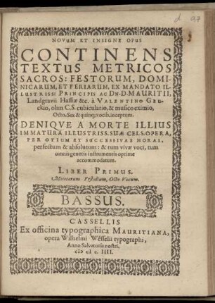 Valentin Geuck: Novum et insigne opus ... Liber primus. Bassus