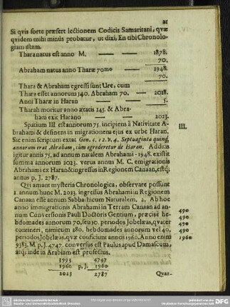 Spatium III. est annorum 75. incipiens à Nativitate Abrahami ...