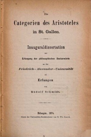 Die Categorien des Aristoteles in St. Gallen