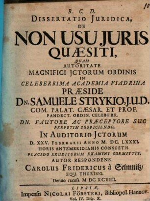 Diss. iur. de non usu iuris quaesiti