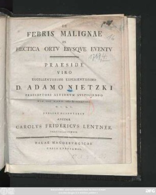 De Febris Malignae Ex Hectica Ortv Eivsqve Eventv