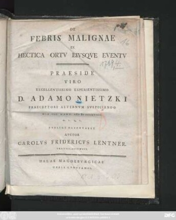 De Febris Malignae Ex Hectica Ortv Eivsqve Eventv