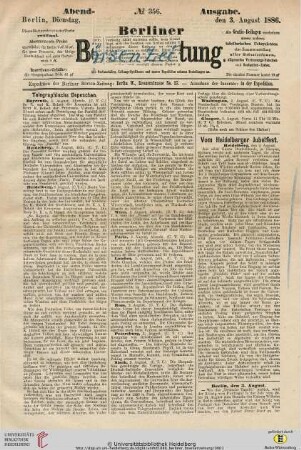 Vom Heidelberger Jubelfest. In: Berliner Börsenzeitung, Nr. 356, Abend-Ausgabe, 03.08.1886, S. [1]