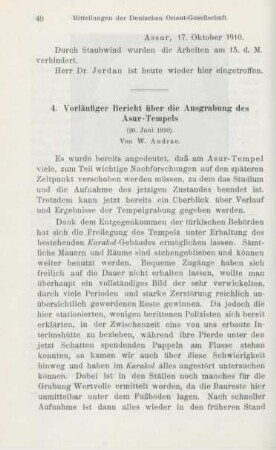 4. Vorläufiger Bericht über die Ausgrabung des Asur- Tempels