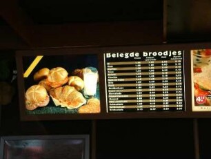 Speisekarte für belegte Brötchen