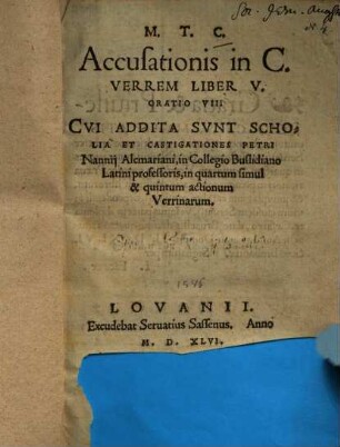 M. T. C. Accusationis in C. Verrem liber V : oratio VIII