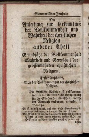 Summarischer Innhalt der ganzen Abhandlung. [...] anderer Theil.