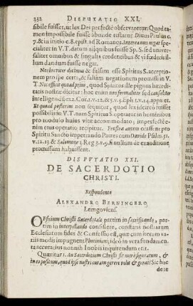 Disputatio XXI. De Sacerdotio Christi