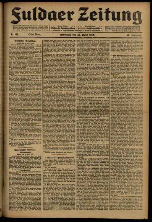 Erste Ausgabe vom Mittwoch, den 23. April 1913.