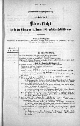 Übersicht der in der Sitzung gefaßten Beschlüsse (3), 11. Januar 1911