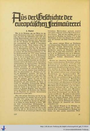 Aus der Geschichte der europäischen Freimaurerei.