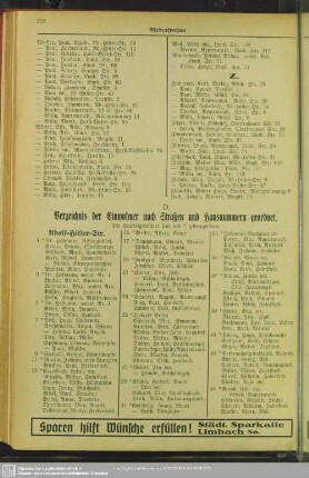D. Häuserbuch : D. Verzeichnis der Einwohner nach Straßen und Hausnummern geordnet