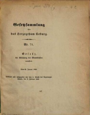 Gesetz-Sammlung für das Herzogtum Coburg. 1849, Nr. 71