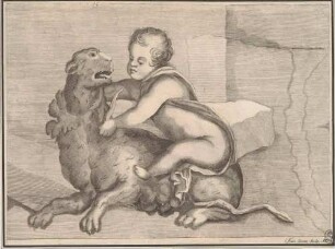 Kind mit Hund, Abb. 15 aus: Disegni intagliati in rame di pitture antiche ritrovate nelle scavazioni di Resina, Neapel 1746
