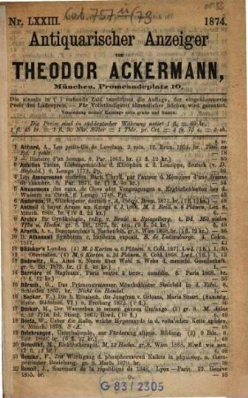 Antiquarischer Anzeiger. 73. 1874