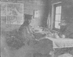 Erster Weltkrieg - "Kriegserinnerungen an Nordfrankreich und die Vogesen". "Oberleutnant Spengelin in Prayé (heute: Col de Prayé/Dép. Vosges). Köhlerei-Station"