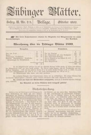 5 Abrechnung über die Tübinger Blätter 1899. Bücherbesprechung