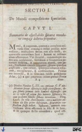 Sectio I. De Mundi compositione speciatim.