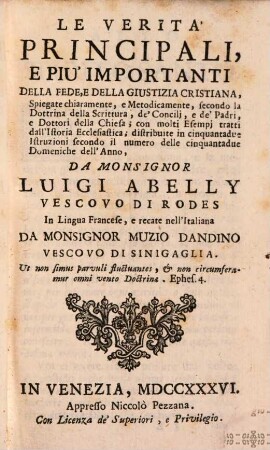 Le veritá principali della fede e della giustizia christ.