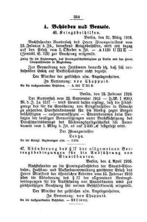 Kriegsbeihilfen : [A. Behörden und Beamte]