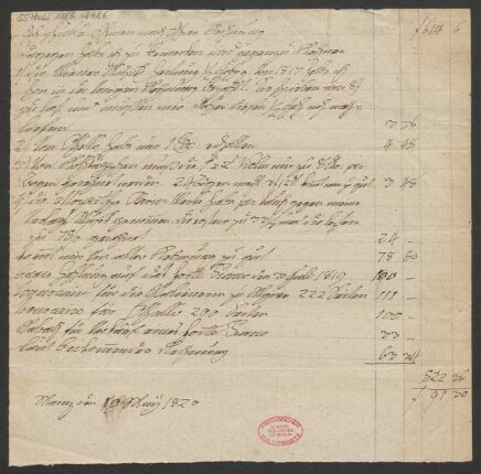Abrechnung von diversen Musikalien : 19.05.1820