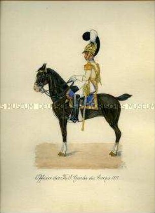 Uniformdarstellung, Offizier der Königlich Sächsischen Garde du Corps zu Pferd, Sachsen, 1811.