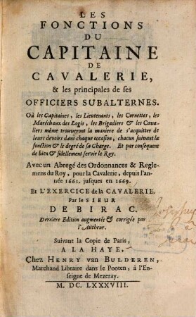 Les Fonctions du Capitaine de Cavalerie