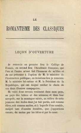 Le romantisme des classiques, 1
