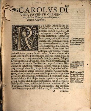 Pro Divo Carolo, Eivs Nominis quinto Romanorum Imperatore Inuictissima, pio, felice, sémper Augusto, Patrepatriae, in satisfactione[m] quidem sine talione eoru[m] quae in illum Scripta, ac pleraq[ue] etiam in uulgum aedita fuere, Apologetici libri duo nuper ex Hispaniis allaticum alijs no[n]nullis, quorum catalogos ante cuiusq[ue] exordium reperies
