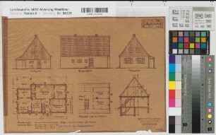 Landarbeiterhaus Grundrisse, Ansichten, Schnitt 1936 1 : 100 29 x 41 Pause Westfälische Heimstätte Dortmund Wohnungsgesellschaft Münsterland