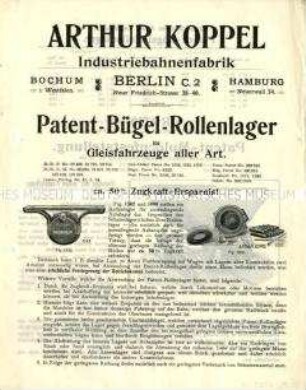 Patent-Bügel-Rollenlager für Gleisfahrzeuge aller Art. / Patent-Muldenfeststellung.
