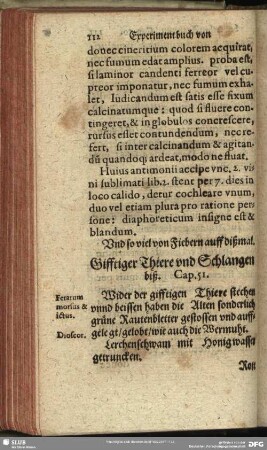 Gifftiger Thiere und Schlangen biß. Cap. 51.
