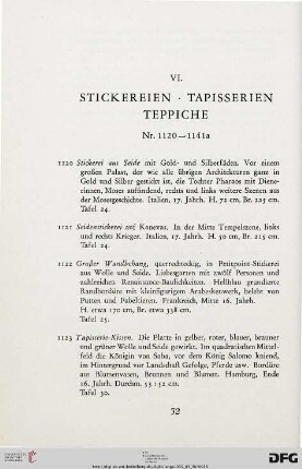 VI. Stickereien, Tapisserien und Teppiche (Nr. 1120-1141a)